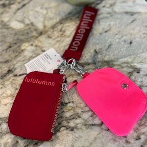 Lululemon Dual Pouch Wristlet Pink Red Keychain Wallet NWT Viral
